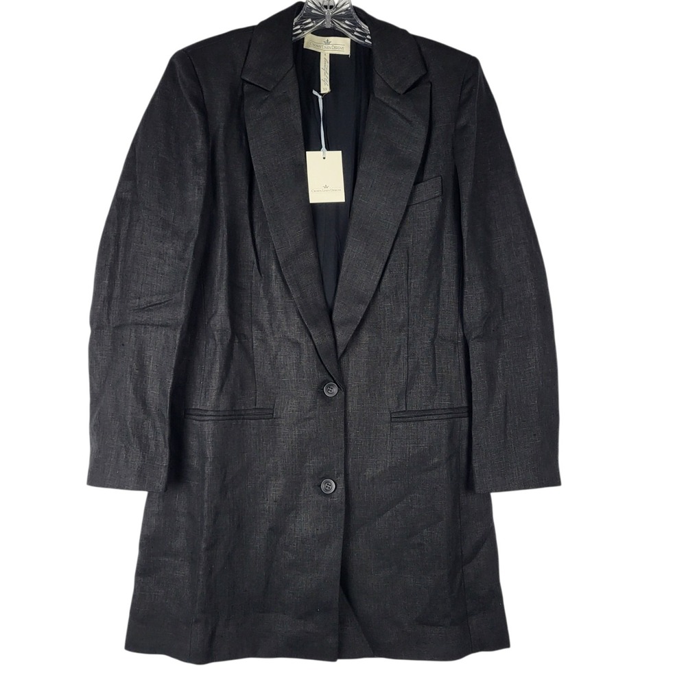 Crown Linen Designs Long Blazer Jacket Women's XS Black‎ Coastal 100% Linen NWT